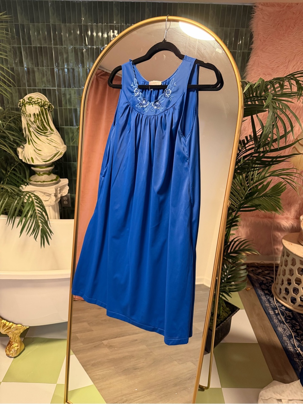 Blue Embroidered Satin Nightgown - Women Intimates